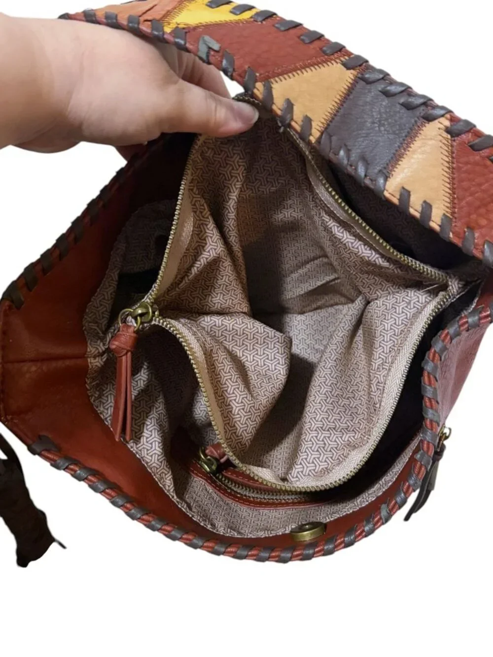 Y2K Steven Faux Leather Patchwork Shoulder Bag Crescent Hobo Tassels Western